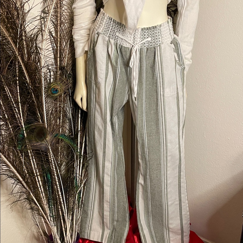 Ci Sono Gray and White Striped Wide Leg Pants